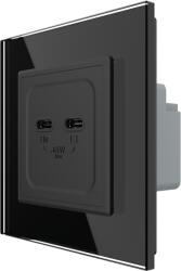 LIVOLO Priza dubla 2 x USB tip C, 2M, 65W, cu rama din sticla, Livolo (1685)