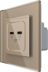 LIVOLO Priza dubla 2 x USB tip C, 2M, 65W, cu rama din sticla, Livolo (1684)