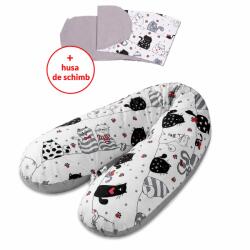 Kidizi Perna gravide 3 in 1 cu husa detasabila din bumbac 100% si husa de schimb inclusa Kidizi Lena, lungime 160 cm, Happy Kitten (107509+102092)