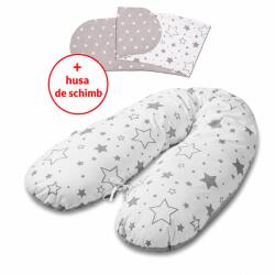 Kidizi Perna gravide 3 in 1 cu husa detasabila din bumbac 100% si husa de schimb inclusa Kidizi Lena, lungime 160 cm, Galaxy Grey (101231+107516)