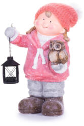 MagicHome MagicHome decorațiune de Crăciun, fată cu felinar și bufniță, ceramică, 28 x 18, 5 x 39, 5 cm, alb