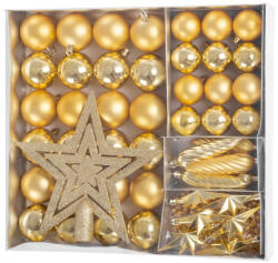 MagicHome MagicHome globuri de Crăciun, set, 50 buc, 4-5 cm, auriu, stele, ghirlandă, conuri, pentru brad