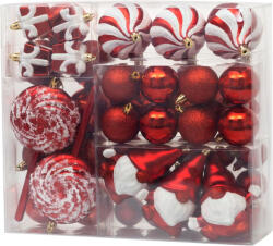 MagicHome Set ornamente pentru brad, MagicHome Vianoce, 47 buc, roșu, plastic, forme și dimensiuni mixte, pentru bradul de Crăciun