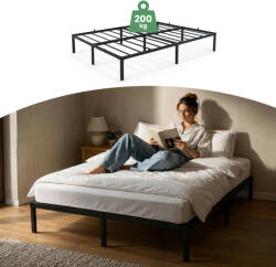 AKORD Fém Ágyváz 140x200 cm Fekete Összecsukható 9 Lábbal és 20 Léccel (LOZMET140200CZA)
