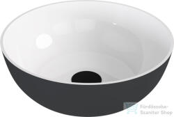 SAPHO BANERA ROUND 39 cm-es öntöttmárvány mosdó leeresztő nélkül, fényes fehér/matt antracit 14337_52 (14337_52)