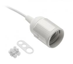 GTV GZ-E27000-00 E27 aljzat vezetékkel és kockával, AC220-240V, max. 60W, 2x0, 75mm2, 16cm, fehér (GZ-E27000-00)