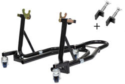  Biketec pro motoros emelő/állvány hátsó kerékhez, v - típusú és l - típusú emelőszemhez és lengőkarhoz görgős állványon, fekete színben a motorkerékpár könnyű mozgatásához (BT0078)