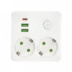 Kobi Splitter LINEA PRO FL2 cu 2 prizex230V + 2xUSB-A si 1xUSB-C, Alb