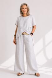 SHOPIKA Bluza din in cu croi asimetric si design petrecut, bej Talie unica