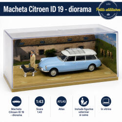 ATLAS Macheta Citroen ID 19 Diorama, scara 1: 43, Atlas, bleu cu alb, cu figurina veterinar si caine (2971-8074)