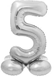  Ezüst 5-ös Silver szám fólia lufi talppal 72 cm - pepita - 219 Ft