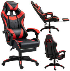 LEAN Forgós Irodai Gamer Szék Lábtartóval és Párnákkal, Fekete és Piros (5905991095392) - pepita - 35 087 Ft