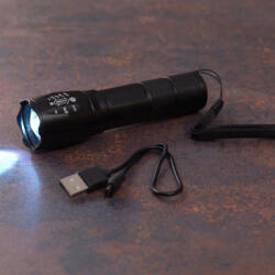 Delux LED elemlámpa (kézilámpa), akkumulátoros - 1200mAh -, fókuszálható, alumínium, 260 lm, fekete, micro USB kábellel, IP54, rúdlámpa kivitelben (DEL1692)