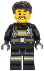 LEGO® Minifigurák Fire - Male, Black Jacket and Legs with Reflective Stripes, Dark Brown Hair, Stubble cty1884 (cty1884)