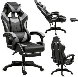 LEAN forgó irodai gamer szék lábtartóval és párnákkal, fekete és szürke (5905991095415)