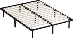 HomCom Bézs HOMCOM ipari franciaágy 28 léccel és tárolóhellyel, fából és acélból, 190x140x31 cm, fekete és natúr fa