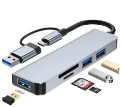 BlackBird USB 3.0/Type-C HUB átalakító a következőkre: 3xUSB 3.0, SD/microSD kártya (BH1469)