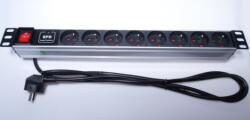 PremiumCord Panou de alimentare PremiumCord 1U pentru rack de 19", 8x230V, protectie la supratensiune, cablu 2m, comutator PDU-F10G08S/SURGE