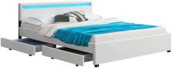 Juskys Kárpitozott ágy tárolóhellyel 180x200 cm, fehér, LED (28963)