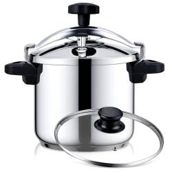 HAEGER Oala sub presiune 2-in-1 HAEGER INOX PLUS, 24 cm, Capacitate 10L, otel inoxidabil de inalta calitate, Capac suplimentar din sticla, Compatibila cu toate tipurile de plite, Otel inoxidabil, Argintiu (R