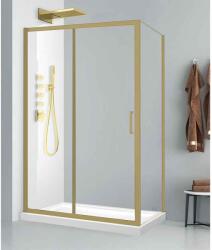 Fluminia Cabină de duș Fluminia, Iris Gold 100x80 cm, formată din perete fix și ușă culisantă, profil brushed gold (S02RE01BG 100X80)