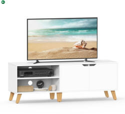 VASAGLE TV szekrény, 2 ajtóval, polcokkal, fehér 140x40x45cm - fenyobutor24
