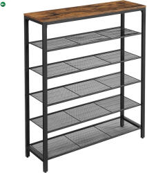VASAGLE Cipőtároló polc 5 fém hálós polccal, fekete 100x30x110cm - fenyobutor24