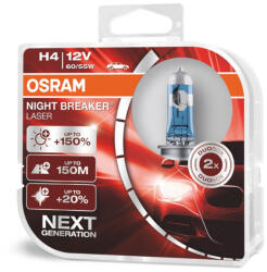 OSRAM halogén izzó pár H4 12 V 60/55 W P43t +150% Night Breaker Laser (O-64193NL-HCB)