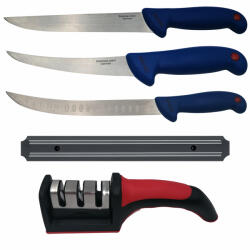 DEPOX Set de macelarie DEPOX®, cutit bucatarie, filetat, suport magnetic si ascutitoare, otel inoxidabil (2076)