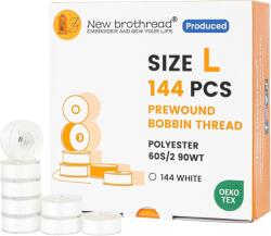 New brothread L típusú (SA155) előfeszített bobbin alsó cérna, fehér, 90wt - 144 db (SA155)