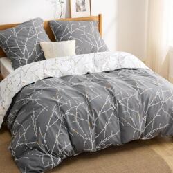 Bedsure pamut ágyneműhuzat-garnitúra, gallyak mintás - szürke - 155x220 cm