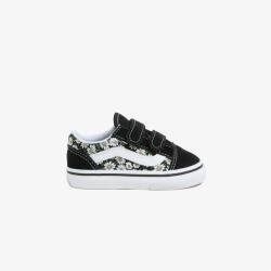 Vans Old Skool V tépőzáras gyerekcipő - fekete-fehér virágmintás - 23, 5-ös méret (EU)