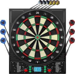 Mejasg Elektronikus Darts Tábla LCD Kijelzővel - 34 Játék, 355 Variáció, 12 Nyíllal - Többnyelvű Hangutasítás - 1-8 Játékos Részére - Fali D