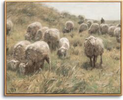 Hyidecorart Vintage vászon falikép, fa kerettel, Juhnyáj réten - 20x25 cm