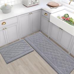 Beqhouse BEQHAUSE csúszásmentes mosható konyhai futószőnyeg, 2 db - szürke - 60x89+60x152 cm