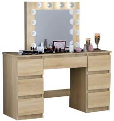 Artool Masa de toaleta Vanessa, stejar, cu oglinda LED si 7 sertare, 130x43x143 cm (139014)