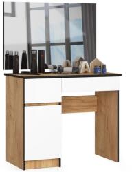 Akord Furniture Factory Masa de toaleta pentru machiaj cu oglinda, 2 sertare si dulap, alb cu stejar (210611-AK)