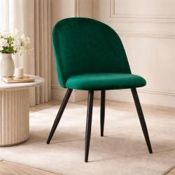 ARTOOL Scaun Bello pentru bucatarie si living, catifea verde, picioare metal negru (3385_1)