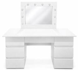 Artool Masa de toaleta alba cu oglinda si LED, 7 sertare, Vanessa 130x43x143 cm (54492)