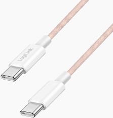LogiLink USB 2.0 Type-C kábel, C/M - C/M, 480 Mbps, 60W, nejlon, rózsaszín, 0, 5 m (CU0343) - primanet