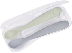 Beaba Set of 2 Ergonomic Spoons kiskanál tokkal Pebble Green 4m+ 2 db