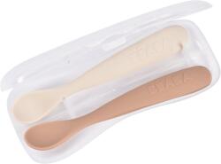 Beaba Set of 2 Ergonomic Spoons kiskanál tokkal Clay Praline 4m+ 2 db