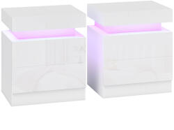 HOMCOM Set 2 Noptiere LED cu 4 Moduri, 2 Sertare, PAL, 45x35x52 cm, Alb Lucios | Aosom Romania (831-651V82WT)