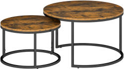 HomCom Set de 2 măsuțe nesting stivuibile design industrial blat cu aspect de ciment picioare din metal maro rustic | Aosom Romania (833-873V80RB) Masa de cafea