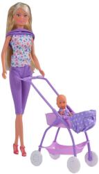 Simba Toys Papusa Simba Steffi Love Baby Walk 29cm cu Carucior si Accesorii 3 Ani+ Mov (HBN-S105733067-MOV) Papusa