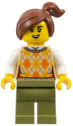 LEGO® Minifigurák Corner Kiosk Customer - Female, Tan Knit Argyle Sweater Vest, Olive Green Legs, Reddish Brown Side P gen191 (gen191)