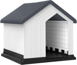 PawHut vízálló kültéri kutyaház, kennel kis és mini kutyáknak, 10 kg-ig, ajtóval és ablakkal, könnyen összeszerelhető, 62x61x60 cm, szürke