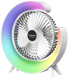 Johnson -LED RGB Újratölthető asztali ventilátor TÖBBSZÍNŰ 5W/3, 7V 1200 mAh átm. 14 cm fehér 8008523013783 (P7801)