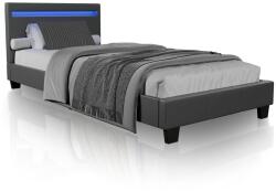 Juskys Modern szürke kárpitozott ágy 90x200 LED-del és ágyráccsal (200237)