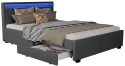 Juskys Modern ágy 140x200 cm LED lámpával és tárolóhellyel, szürke (28967)